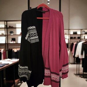 Lane Bryant Black and Pink Cardigan with White Accents 4x